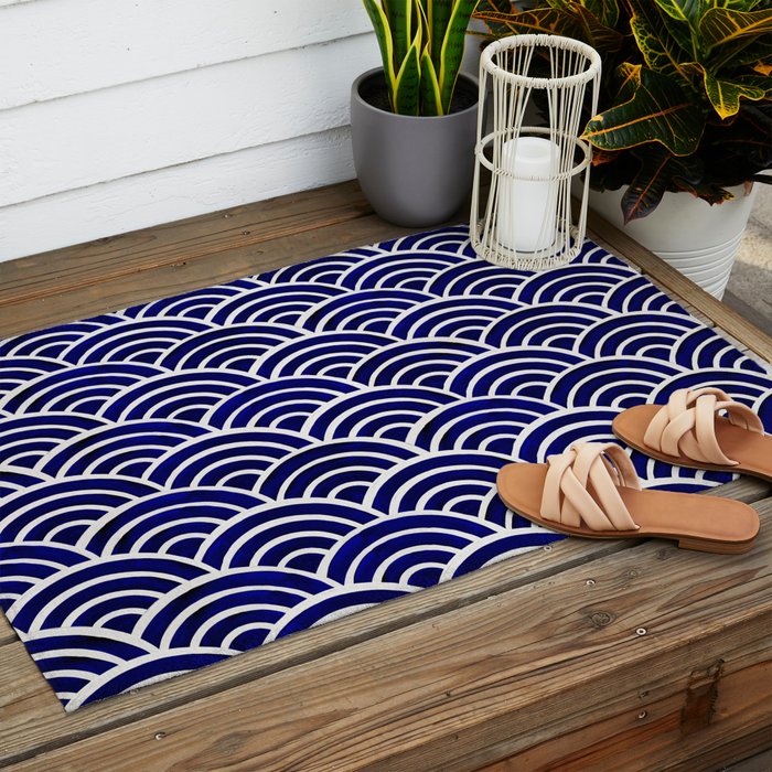 Japanese Seigaiha Wave - Navy Palette Outdoor Rug Gallery Image 2