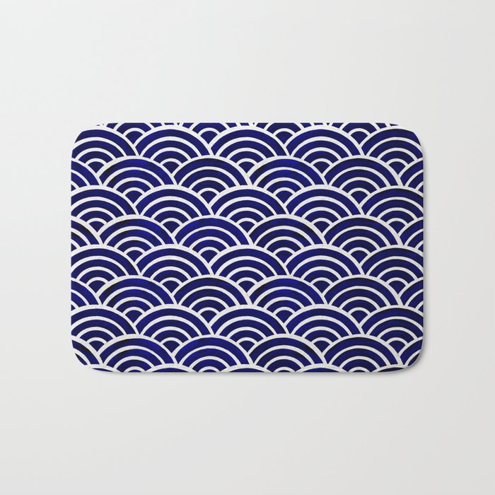 Japanese Seigaiha Wave - Navy Palette Bath Mat Gallery Image 1