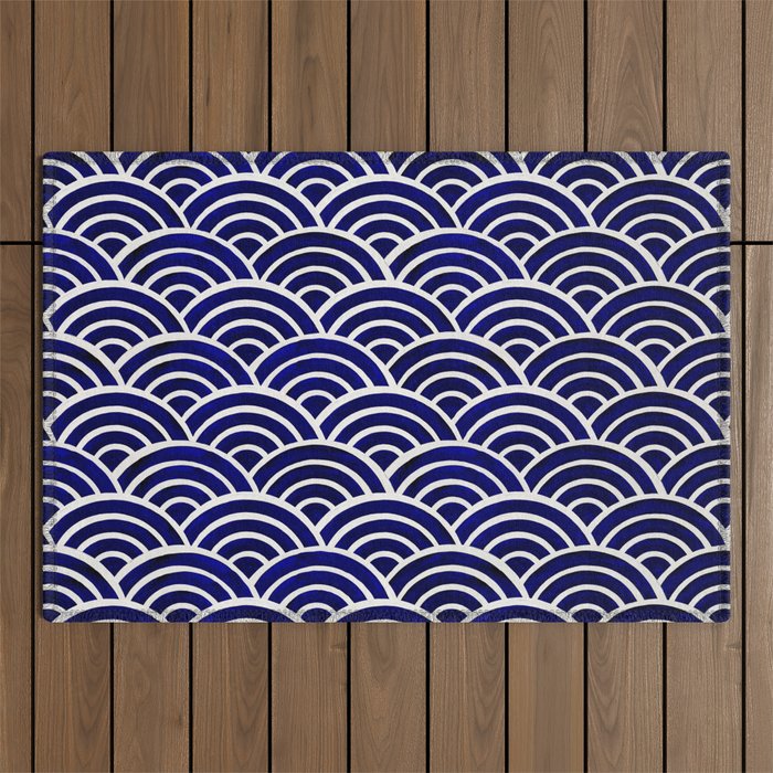 Japanese Seigaiha Wave - Navy Palette Outdoor Rug Gallery Image 1