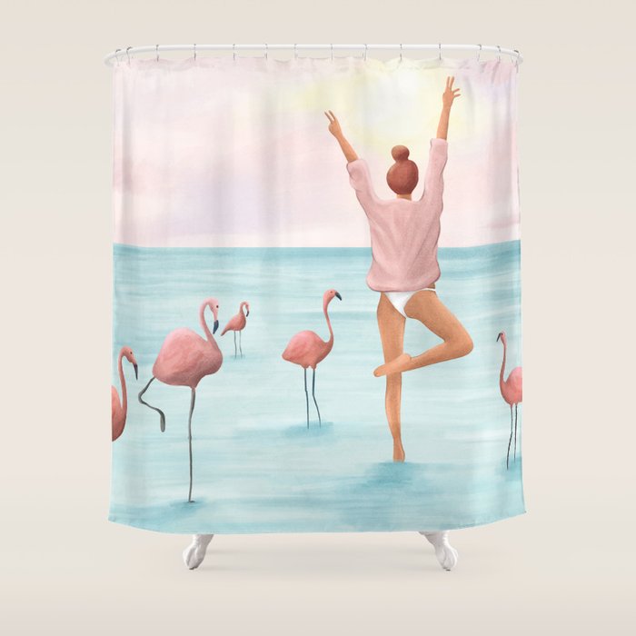 Big Flamingo Shower Curtain Gallery Image 1
