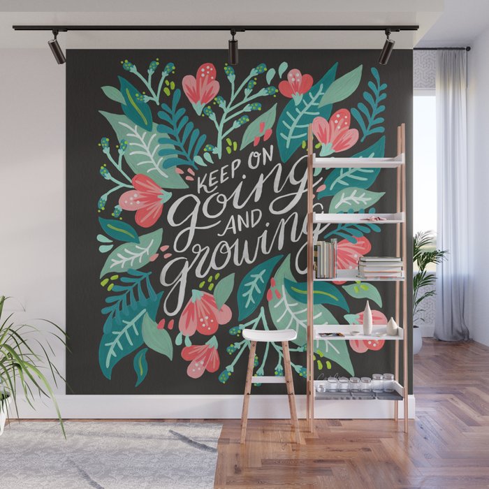 Keep on Going & Growing â Pink on Charcoal Wall Mural Gallery Image 1
