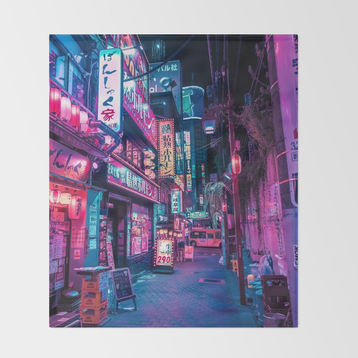 Magic of Cyberpunk Japan Throw Blanket Gallery Image 2