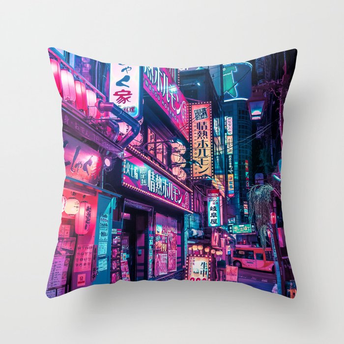 Magic of Cyberpunk Japan Throw Pillow Gallery Image 1