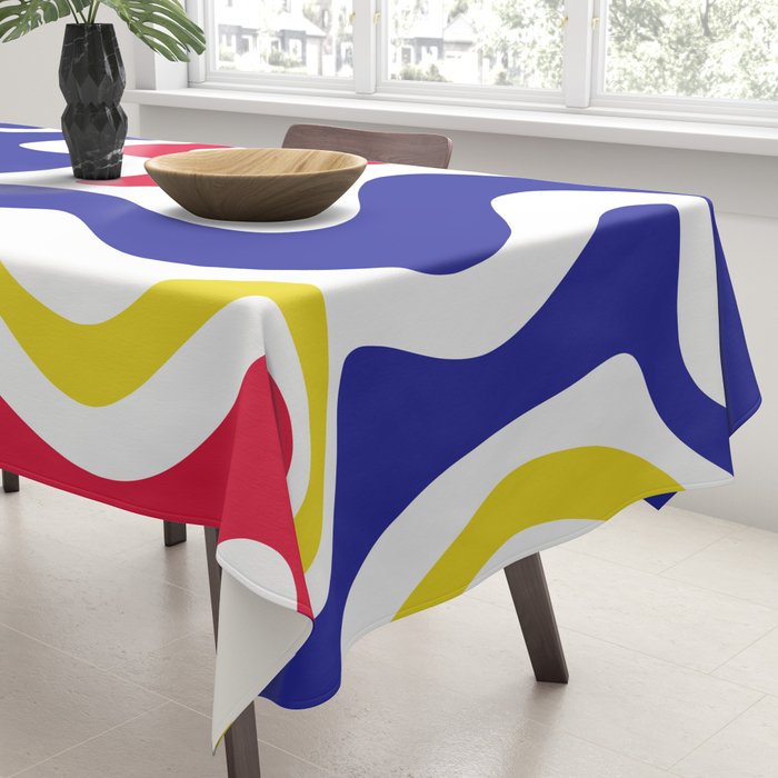 Retro Liquid Swirl Abstract Pattern Blue Red Yellow White Tablecloth Gallery Image 3