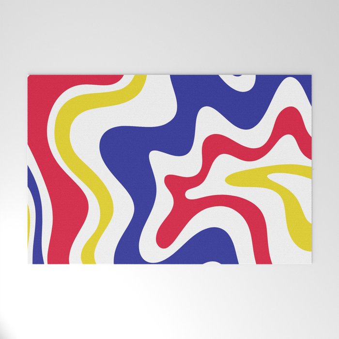 Retro Liquid Swirl Abstract Pattern Blue Red Yellow White Welcome Mat Gallery Image 1