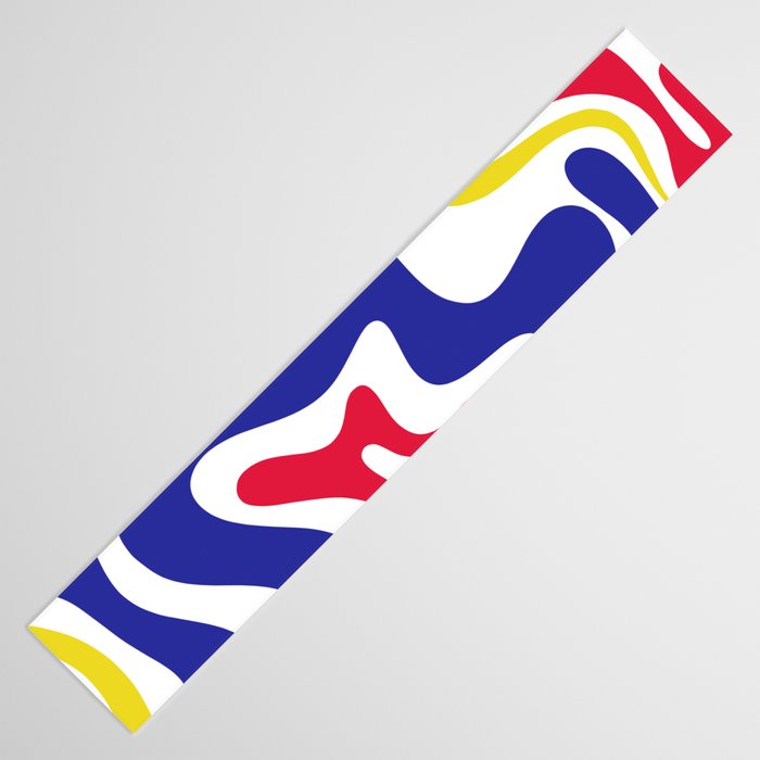 Retro Liquid Swirl Abstract Pattern Blue Red Yellow White Table Runner Gallery Image 3