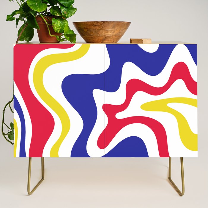 Retro Liquid Swirl Abstract Pattern Blue Red Yellow White Credenza Gallery Image 1