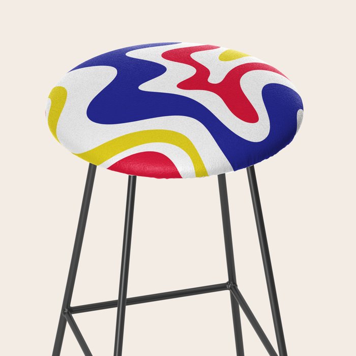 Retro Liquid Swirl Abstract Pattern Blue Red Yellow White Stool Gallery Image 2