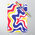 Retro Liquid Swirl Abstract Pattern Blue Red Yellow White Wrapping Paper Gallery Image 1