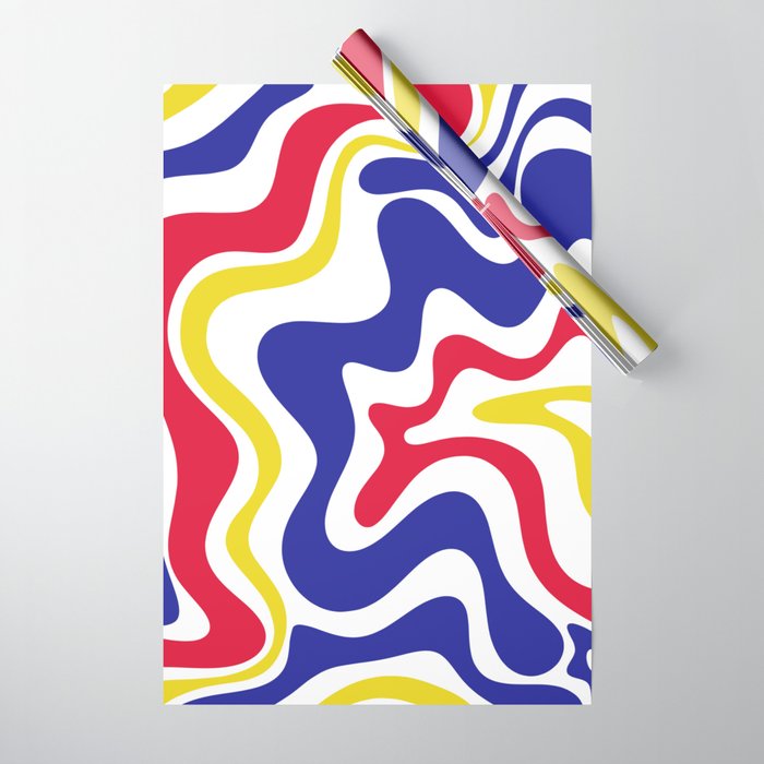 Retro Liquid Swirl Abstract Pattern Blue Red Yellow White Wrapping Paper Gallery Image 1