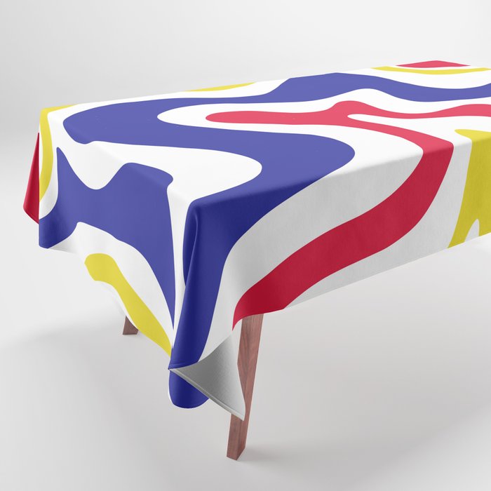 Retro Liquid Swirl Abstract Pattern Blue Red Yellow White Tablecloth Gallery Image 1