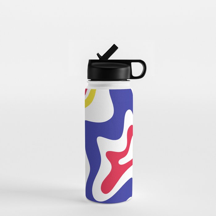 Retro Liquid Swirl Abstract Pattern Blue Red Yellow White Water Bottle Gallery Image 1