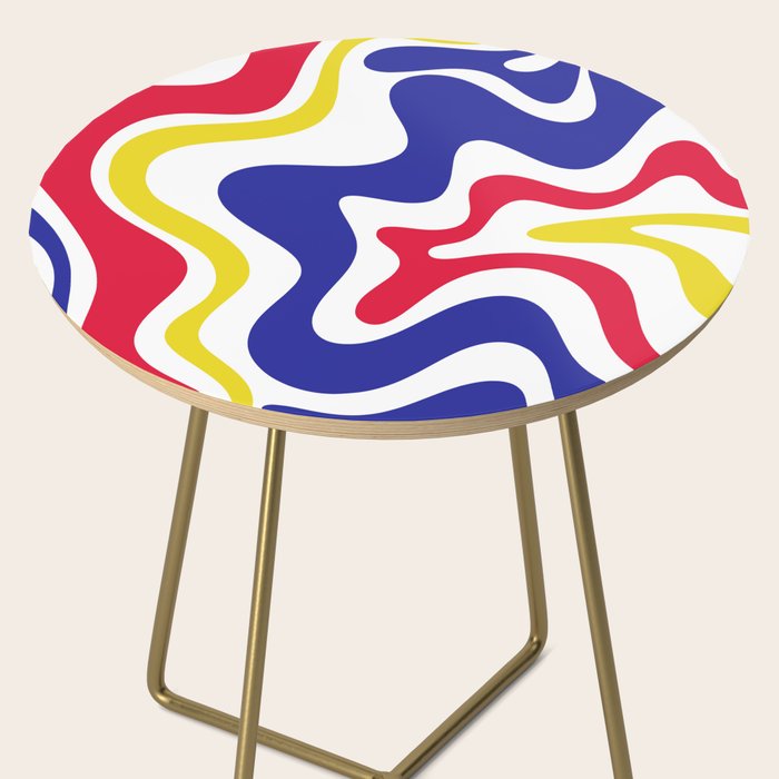 Retro Liquid Swirl Abstract Pattern Blue Red Yellow White Side Table Gallery Image 2