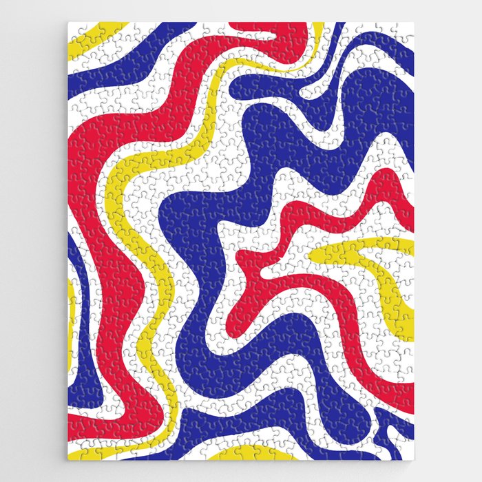 Retro Liquid Swirl Abstract Pattern Blue Red Yellow White Jigsaw Puzzle Gallery Image 1
