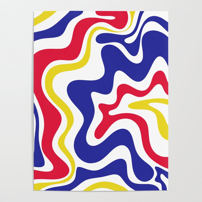 Retro Liquid Swirl Abstract Pattern Blue Red Yellow White Poster Gallery Image 1