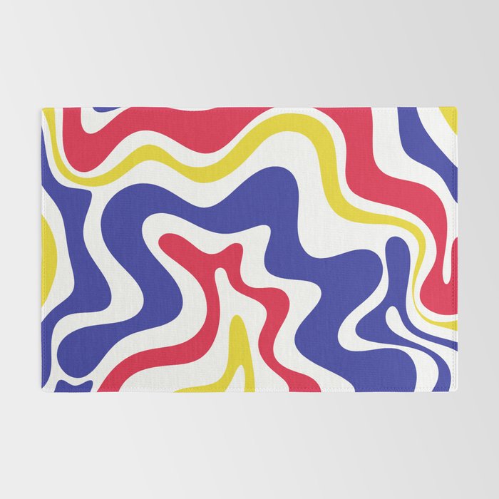 Retro Liquid Swirl Abstract Pattern Blue Red Yellow White Rug Gallery Image 2