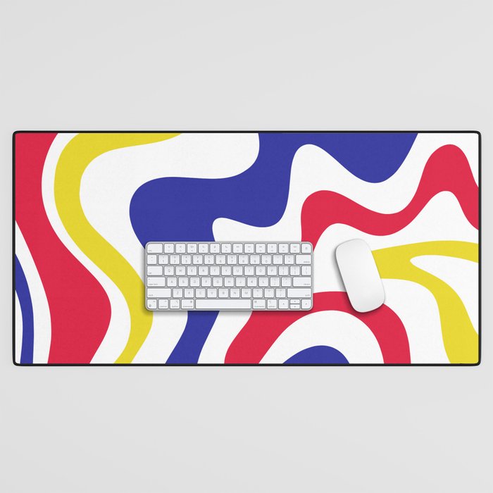 Retro Liquid Swirl Abstract Pattern Blue Red Yellow White Desk Mat Gallery Image 1