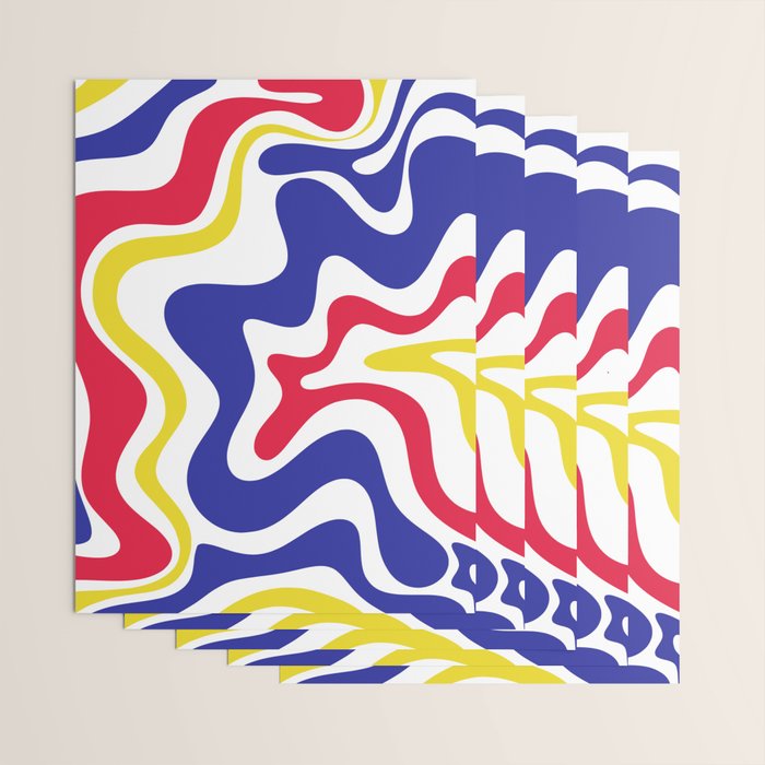 Retro Liquid Swirl Abstract Pattern Blue Red Yellow White Wrapping Paper Gallery Image 3