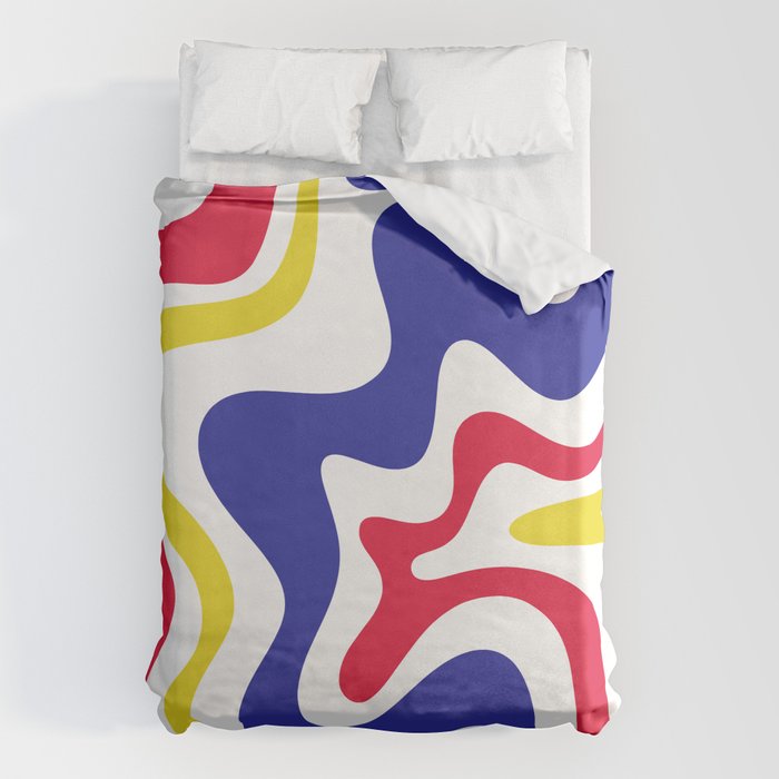 Retro Liquid Swirl Abstract Pattern Blue Red Yellow White Duvet Cover Gallery Image 6