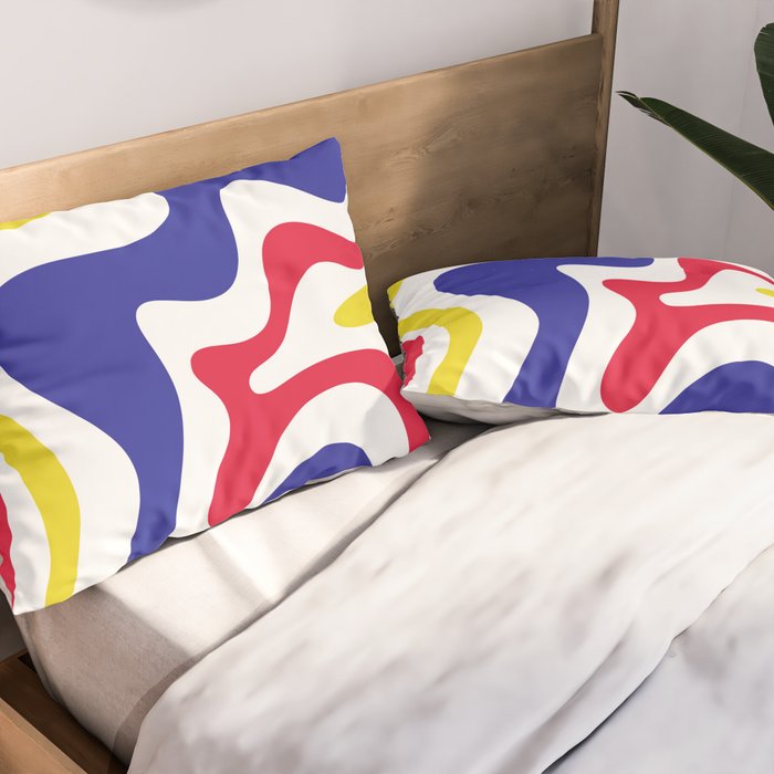 Retro Liquid Swirl Abstract Pattern Blue Red Yellow White Pillow Sham Gallery Image 2