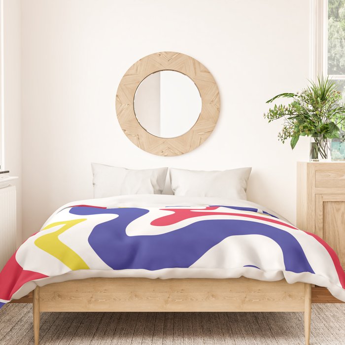 Retro Liquid Swirl Abstract Pattern Blue Red Yellow White Duvet Cover Gallery Image 3