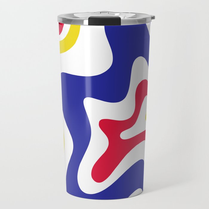 Retro Liquid Swirl Abstract Pattern Blue Red Yellow White Travel Mug Gallery Image 1