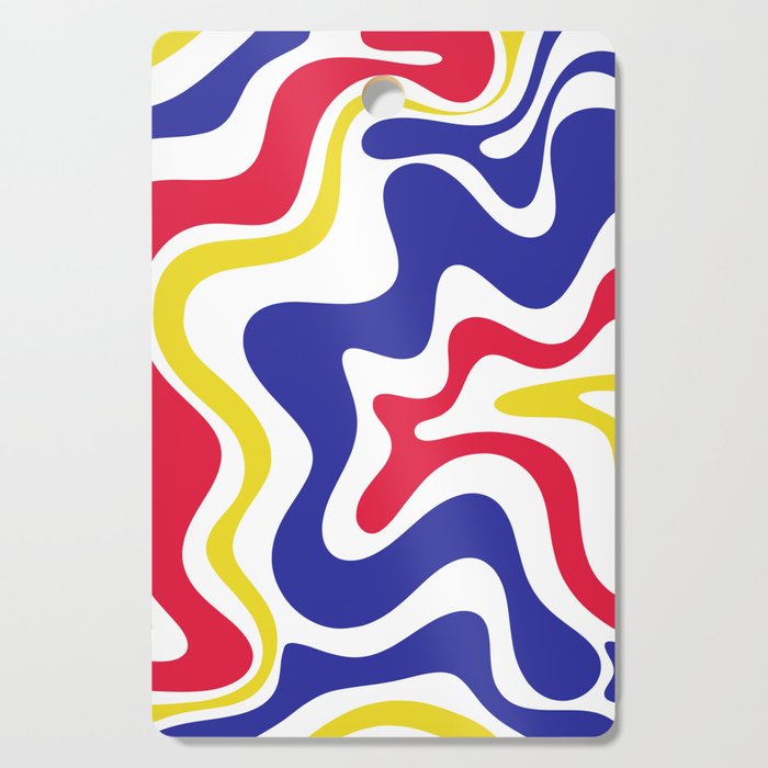 Retro Liquid Swirl Abstract Pattern Blue Red Yellow White Cutting Board Gallery Image 1