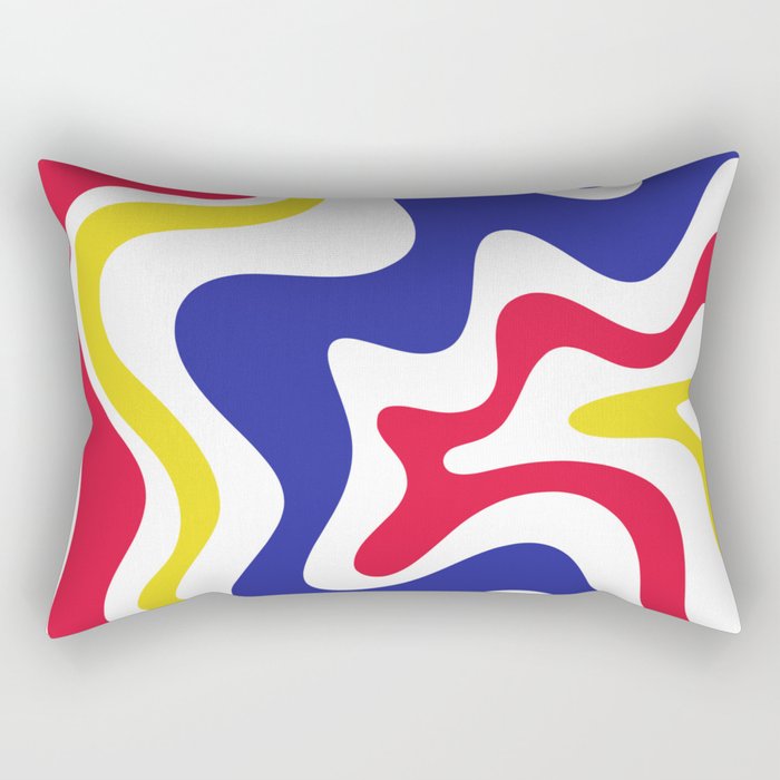 Retro Liquid Swirl Abstract Pattern Blue Red Yellow White Rectangular Pillow Gallery Image 1