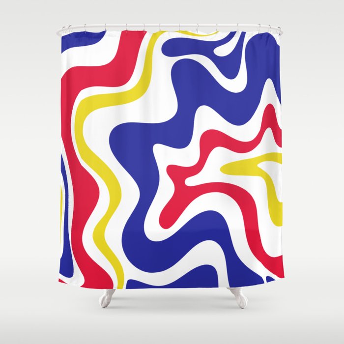 Retro Liquid Swirl Abstract Pattern Blue Red Yellow White Shower Curtain Gallery Image 1