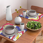 Retro Liquid Swirl Abstract Pattern Blue Red Yellow White Placemat Gallery Image 2