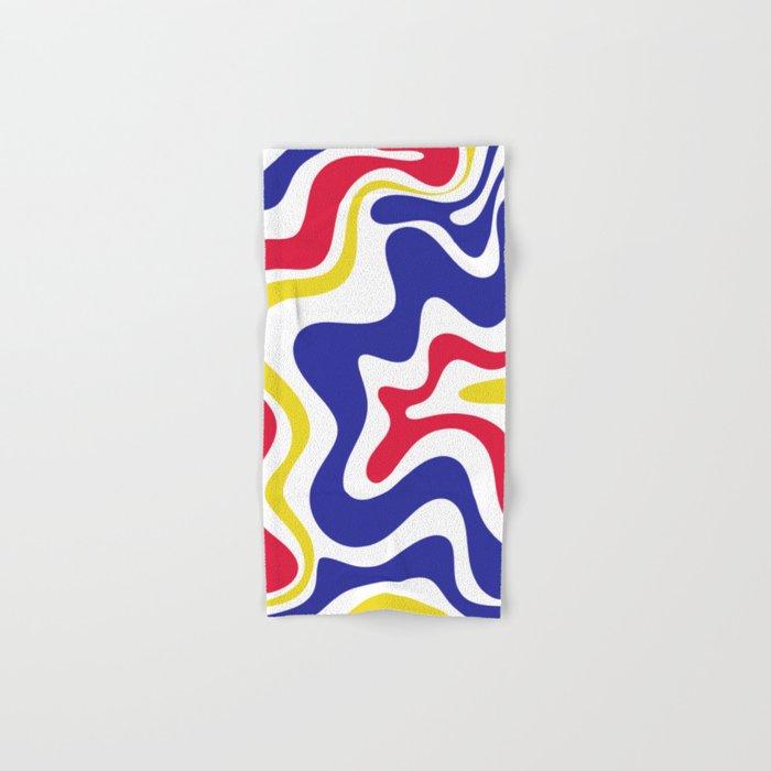 Retro Liquid Swirl Abstract Pattern Blue Red Yellow White Bath Towel Gallery Image 1