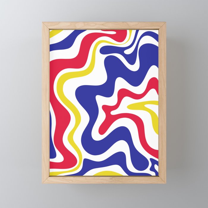 Retro Liquid Swirl Abstract Pattern Blue Red Yellow White Mini Art Print Gallery Image 1