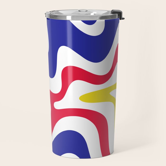 Retro Liquid Swirl Abstract Pattern Blue Red Yellow White Travel Mug Gallery Image 2
