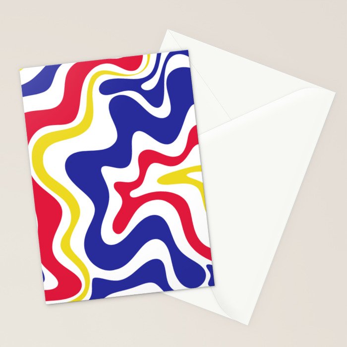 Retro Liquid Swirl Abstract Pattern Blue Red Yellow White Stationery Card Gallery Image 2