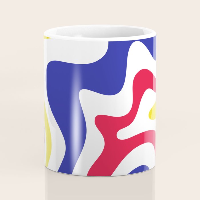 Retro Liquid Swirl Abstract Pattern Blue Red Yellow White Coffee Mug Gallery Image 4