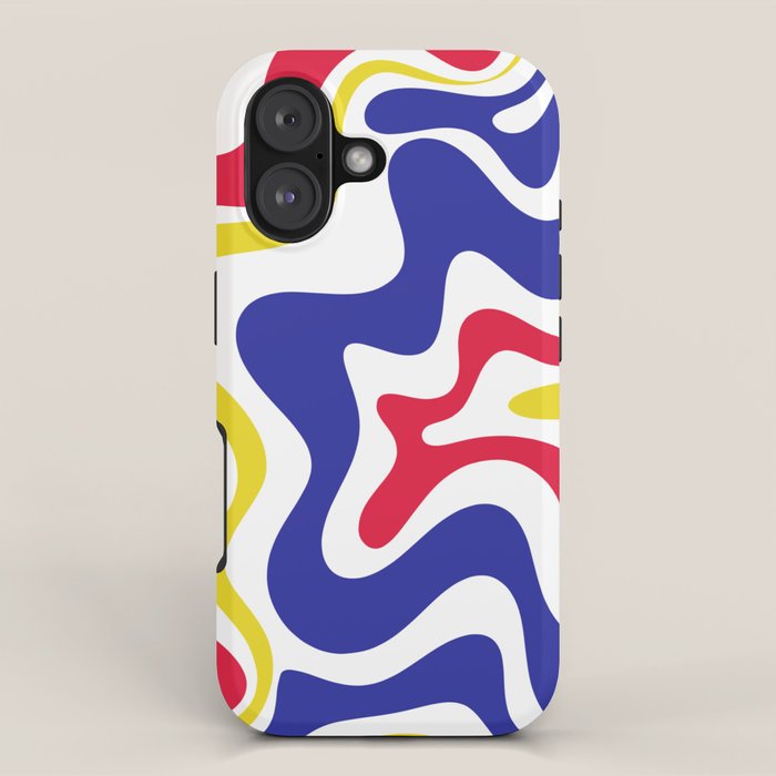 Retro Liquid Swirl Abstract Pattern Blue Red Yellow White iPhone Case Gallery Image 1