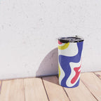 Retro Liquid Swirl Abstract Pattern Blue Red Yellow White Travel Mug Gallery Image 4