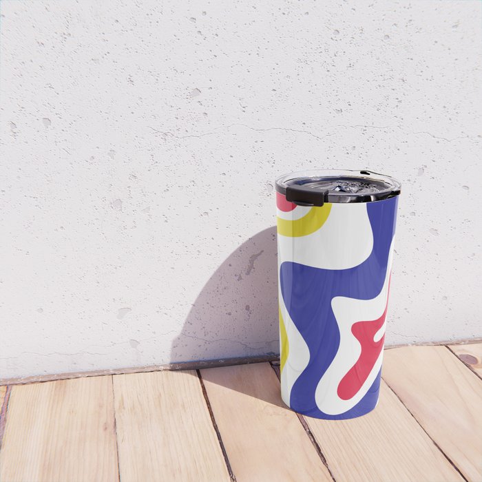 Retro Liquid Swirl Abstract Pattern Blue Red Yellow White Travel Mug Gallery Image 4