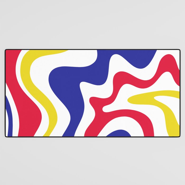 Retro Liquid Swirl Abstract Pattern Blue Red Yellow White Desk Mat Gallery Image 3