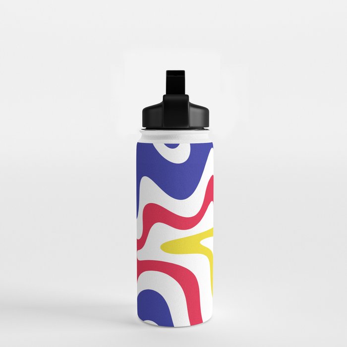 Retro Liquid Swirl Abstract Pattern Blue Red Yellow White Water Bottle Gallery Image 2