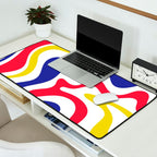 Retro Liquid Swirl Abstract Pattern Blue Red Yellow White Desk Mat Gallery Image 2