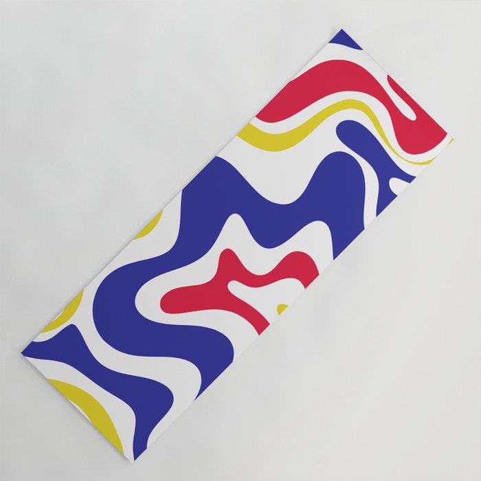 Retro Liquid Swirl Abstract Pattern Blue Red Yellow White Yoga Mat Gallery Image 1