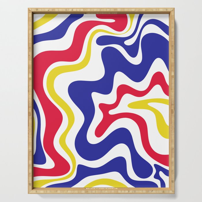 Retro Liquid Swirl Abstract Pattern Blue Red Yellow White Serving Tray Gallery Image 1