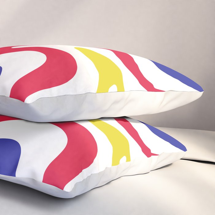 Retro Liquid Swirl Abstract Pattern Blue Red Yellow White Pillow Sham Gallery Image 3