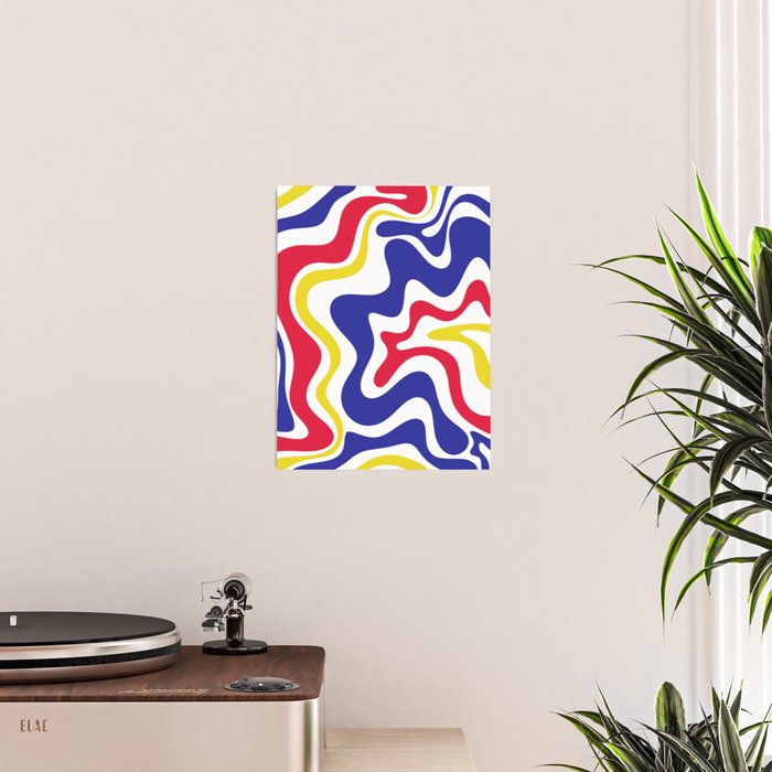 Retro Liquid Swirl Abstract Pattern Blue Red Yellow White Poster Gallery Image 2