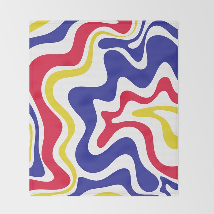 Retro Liquid Swirl Abstract Pattern Blue Red Yellow White Throw Blanket Gallery Image 2