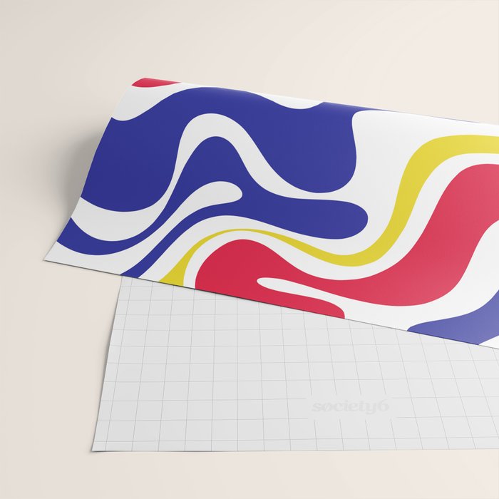 Retro Liquid Swirl Abstract Pattern Blue Red Yellow White Wrapping Paper Gallery Image 2