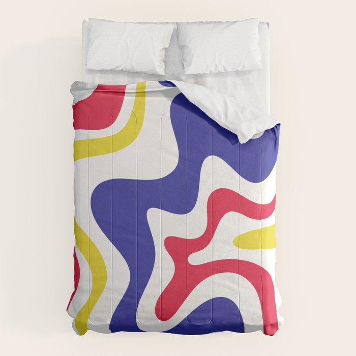 Retro Liquid Swirl Abstract Pattern Blue Red Yellow White Comforter Gallery Image 6