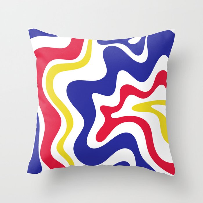 Retro Liquid Swirl Abstract Pattern Blue Red Yellow White Throw Pillow Gallery Image 6