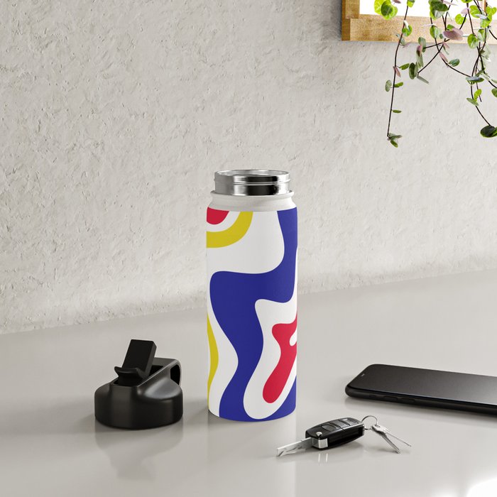 Retro Liquid Swirl Abstract Pattern Blue Red Yellow White Water Bottle Gallery Image 4